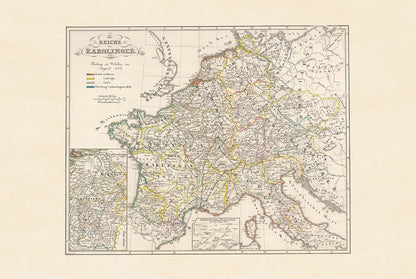 Poster Carte de l’Empire Carolingien - Décoration Murale Historique de l’Europe Médiévale