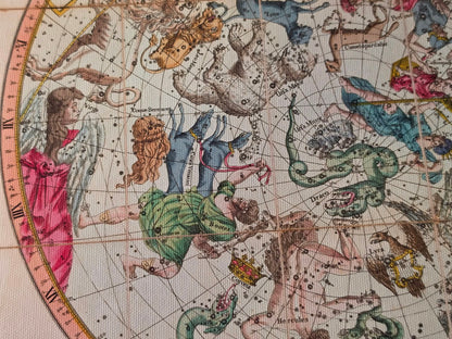 Celestial Constellation Map Poster (1820) - Vintage Northern & Southern Hemisphere Star Chart