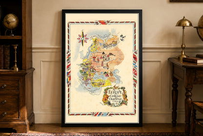 Central & Eastern Europe Illustrated Map - Vintage Pictorial Map with Cities and Wildlife