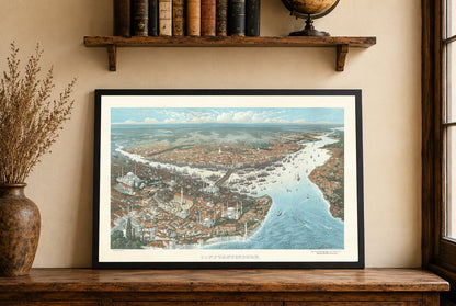 Constantinople 1896 - Peinture vintage de la capitale ottomane