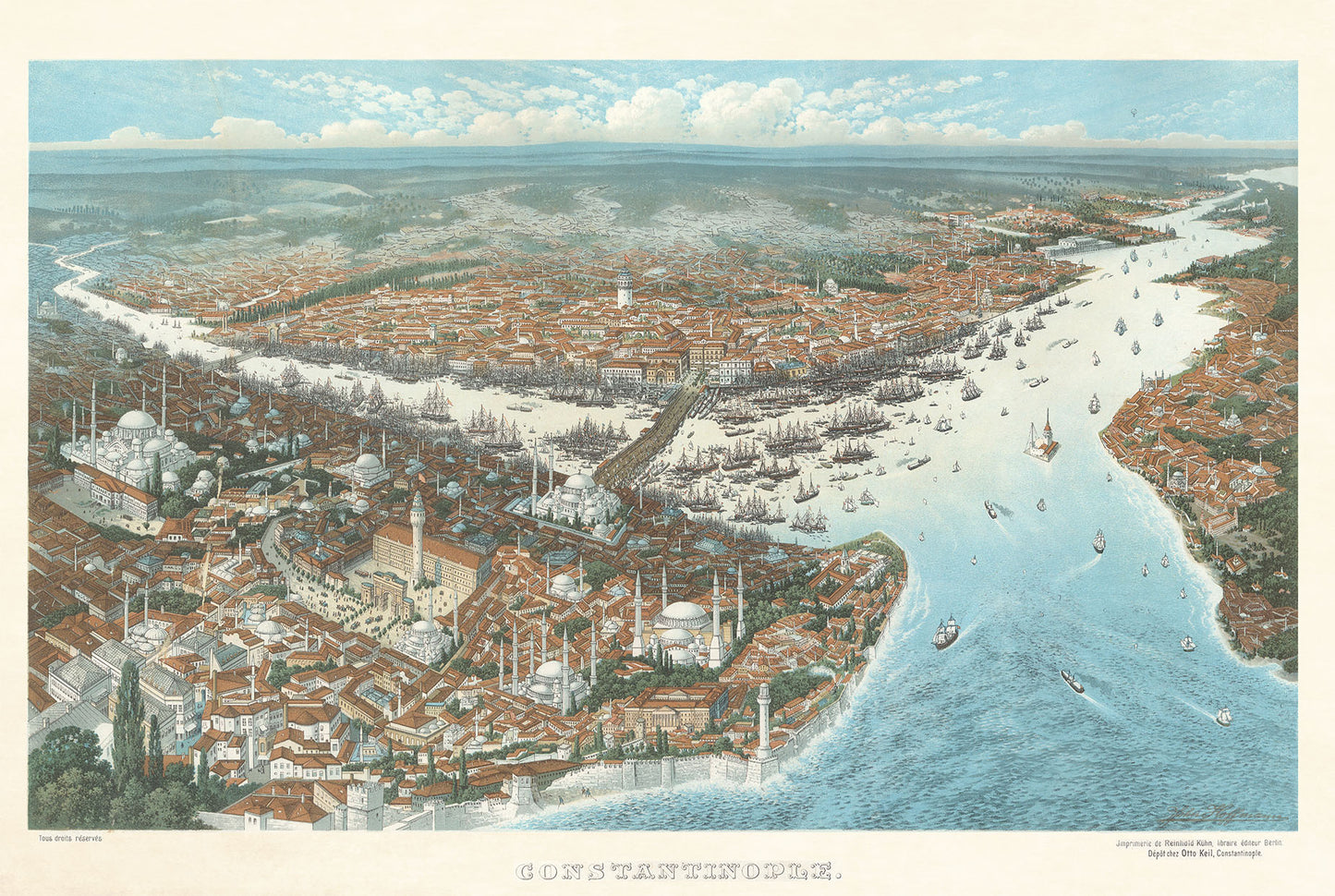 Constantinople 1896 - Peinture vintage de la capitale ottomane