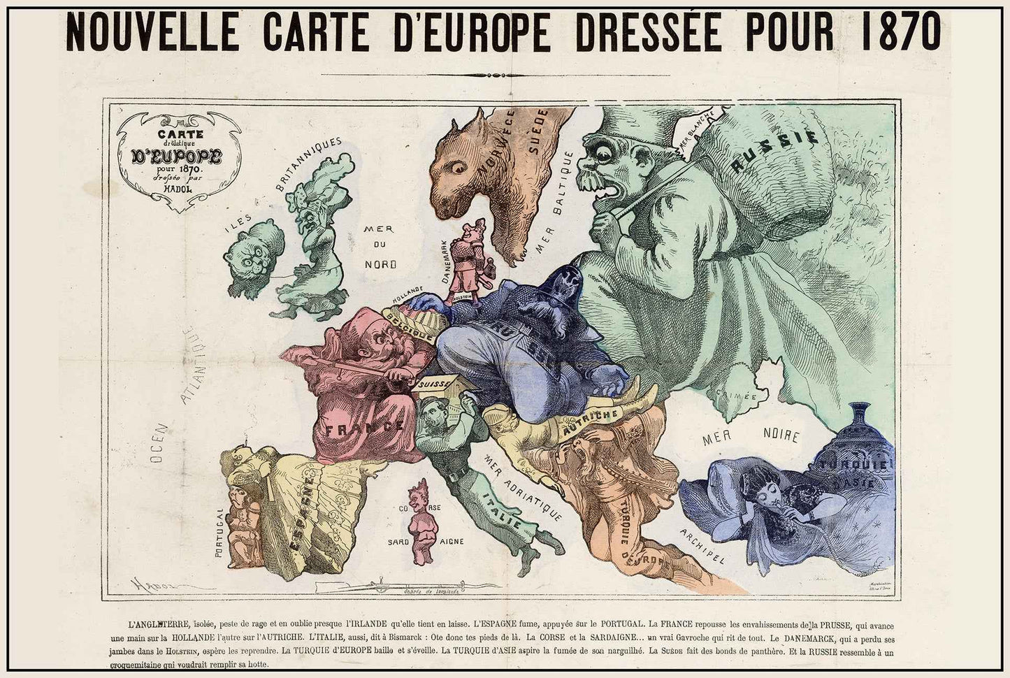 Europe 1870 - Satirical Cartoon Map of the Franco-Prussian War - Strategy Maps