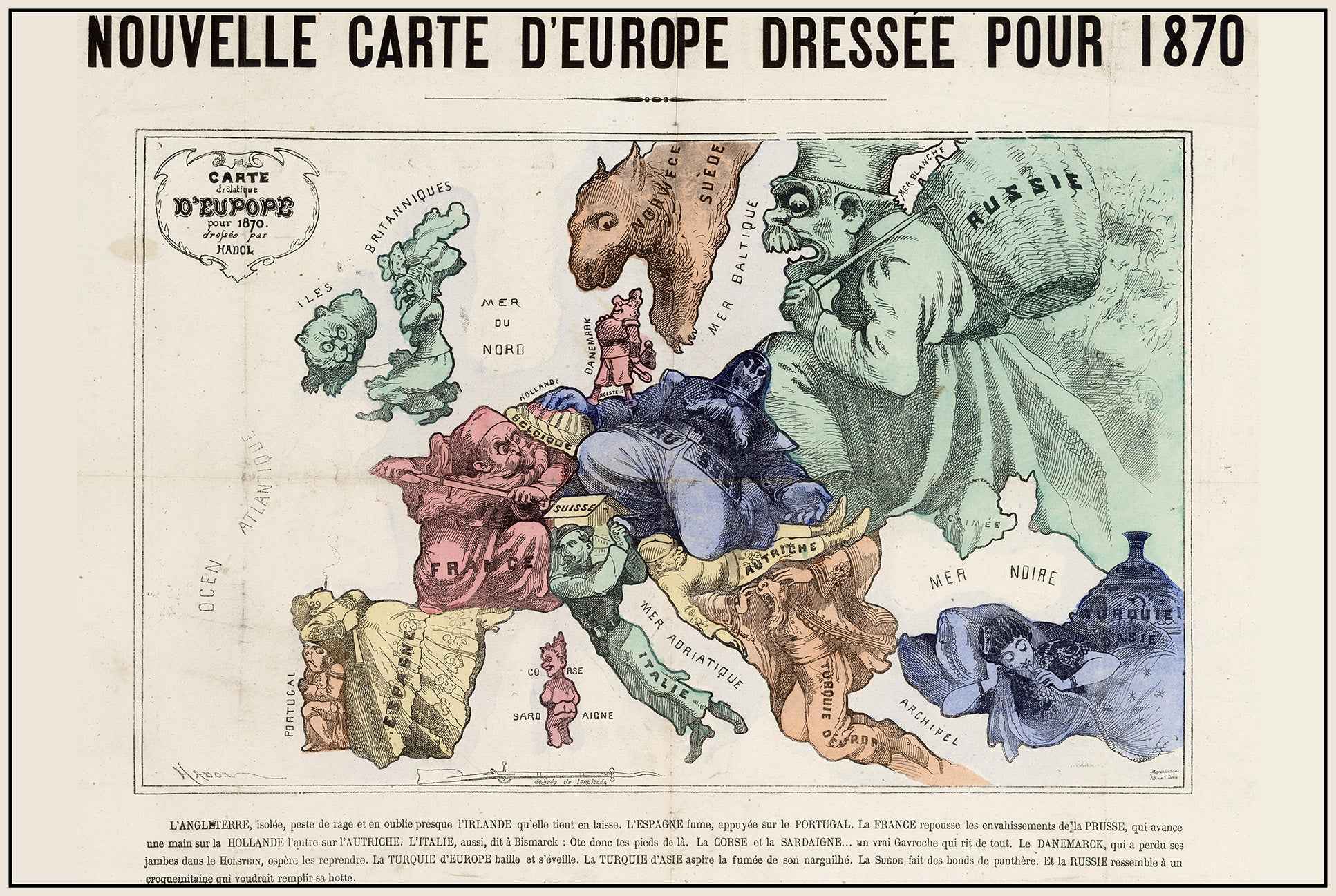 Europe 1870 - Satirical Cartoon Map of the Franco-Prussian War - Strategy Maps