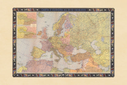 Poster Carte Politique de l'Europe (1938) - Carte Historique de l'Europe Avant la Seconde Guerre mondiale