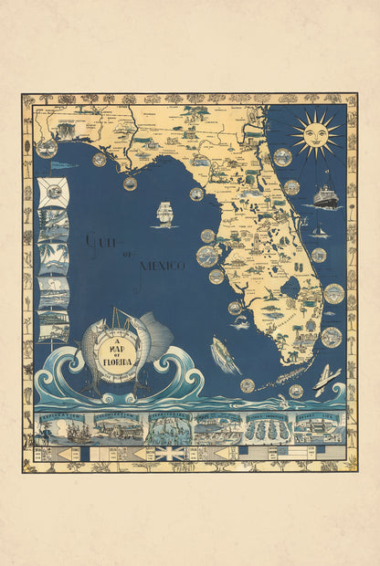 Floride 1935 - Sunshine State - Eleanore & Richard Foster - Affiche Carte Illustrée