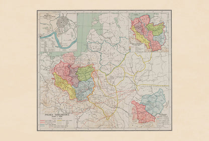 Pologne Morcelée vers 1250 – Duchés Piast – Władysław Semkowicz 1932 – Affiche Carte Historique