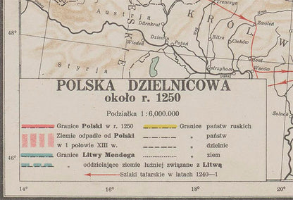 Pologne Morcelée vers 1250 – Duchés Piast – Władysław Semkowicz 1932 – Affiche Carte Historique