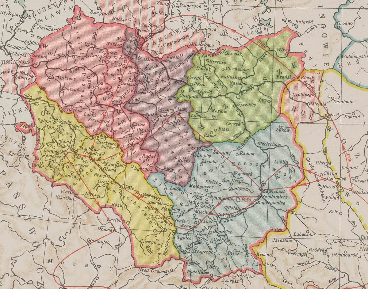 Pologne Morcelée vers 1250 – Duchés Piast – Władysław Semkowicz 1932 – Affiche Carte Historique