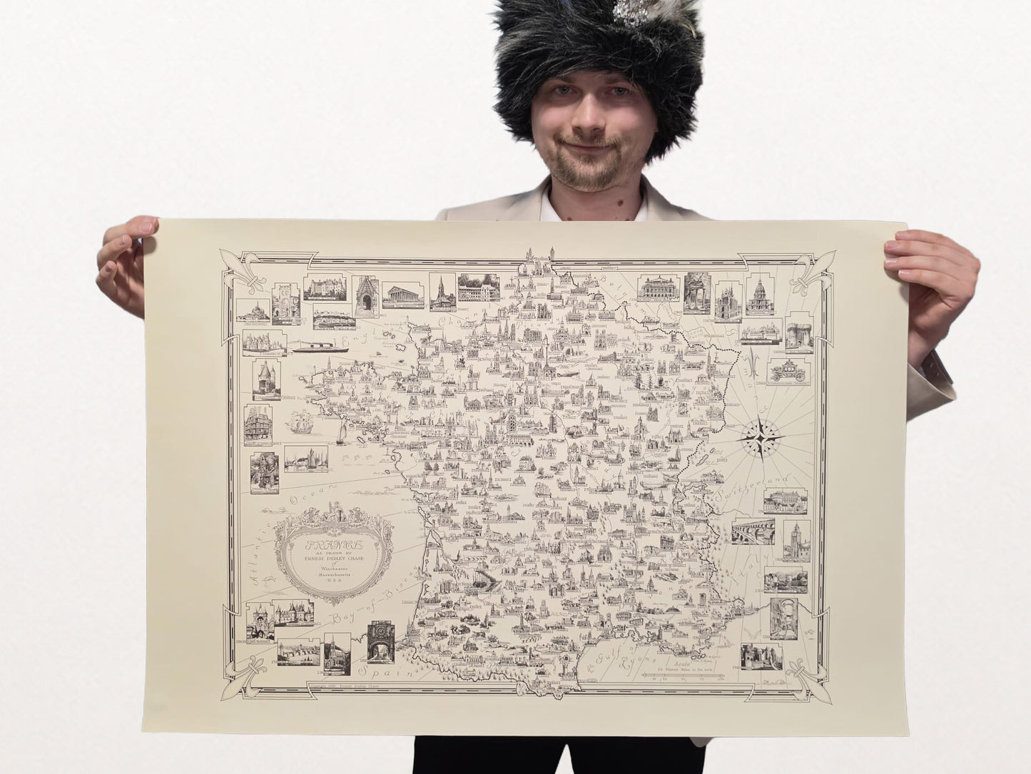 Póster del mapa pictórico de Francia (1935) - Arte de pared vintage de monumentos franceses