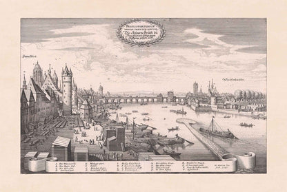 Frankfurt City Map Poster (1646) - Vintage Stone Bridge Engraving Wall Art