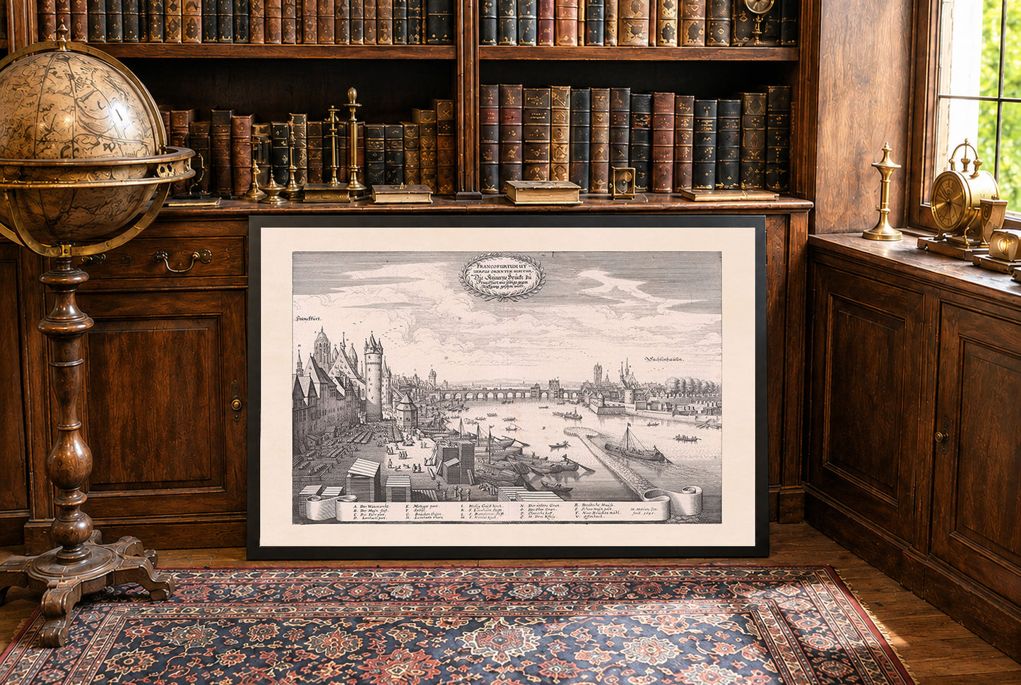 Plakat z Mapą Frankfurtu (1646) - Vintage Rycina Mostu Kamiennego do Dekoracji Ściennej