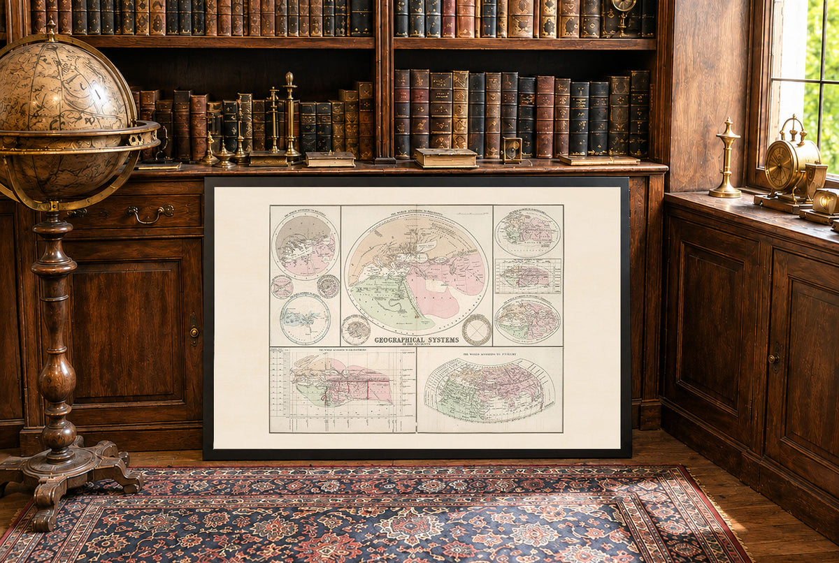 Systèmes Géographiques des Anciens 1874 - Affiche Carte Historique