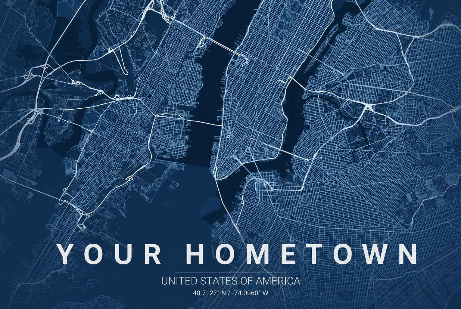 Get Your Hometown Blueprint Map - Modern City Street Wall Art