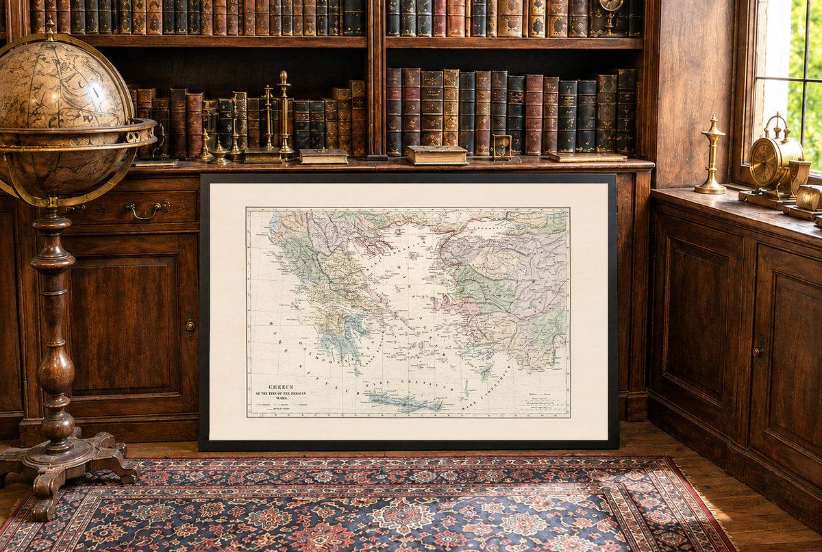 Grecja w Czasach Wojen Perskich 1872 - Historyczna Mapa - Plakat