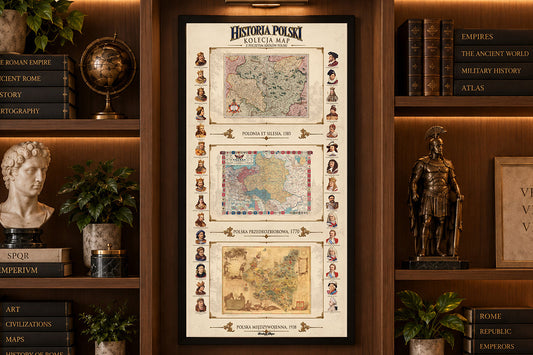 Histoire de la Pologne – Collection de 3 Cartes Historiques & Souverains Polonais – Affiche