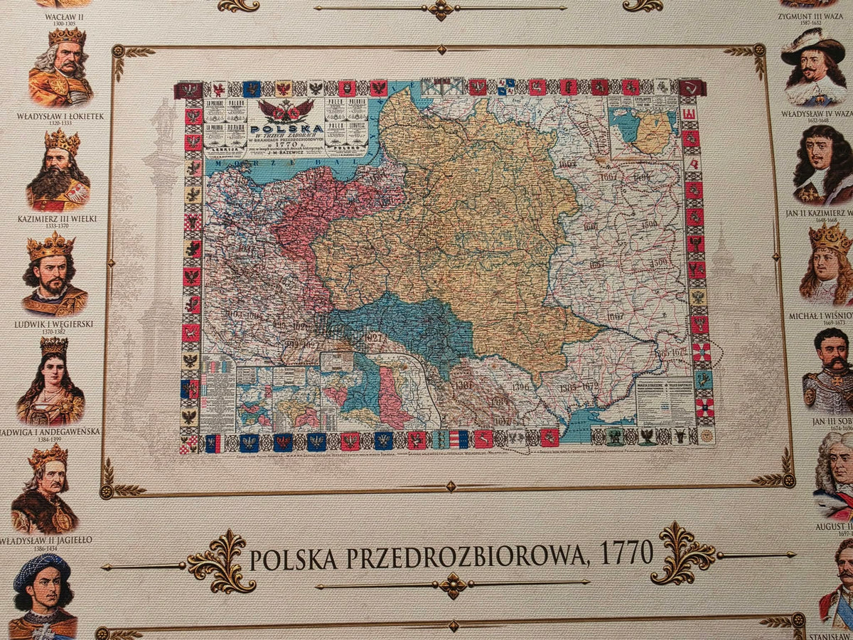 Histoire de la Pologne – Collection de 3 Cartes Historiques & Souverains Polonais – Affiche