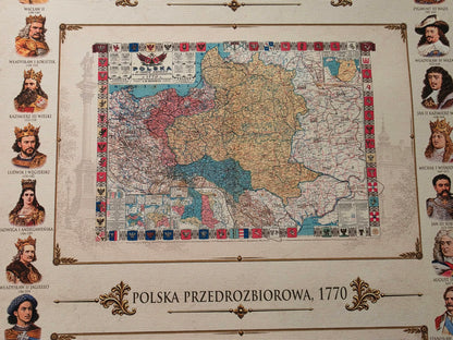 Histoire de la Pologne – Collection de 3 Cartes Historiques & Souverains Polonais – Affiche
