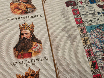 Histoire de la Pologne – Collection de 3 Cartes Historiques & Souverains Polonais – Affiche