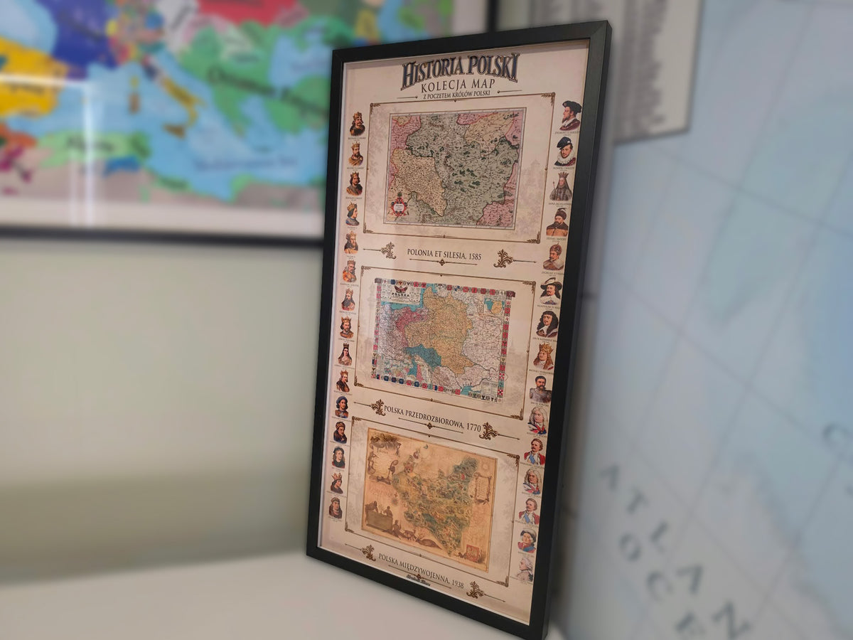 Histoire de la Pologne – Collection de 3 Cartes Historiques & Souverains Polonais – Affiche