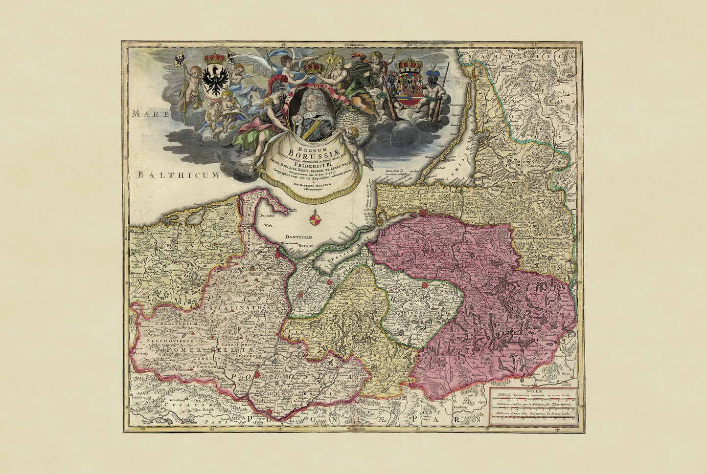 Poster Carte du Royaume de Prusse (1701) - Carte Historique de Johann Baptist Homann