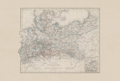 Poster Carte du Royaume de Prusse (1871) - Carte Ancienne des États de l'Allemagne du Nord