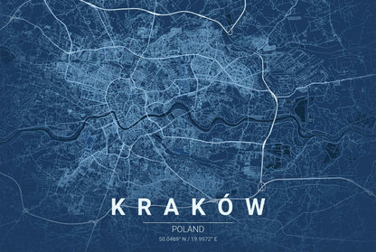Kraków Blueprint Map - Modern City Street Wall Art - Strategy Maps