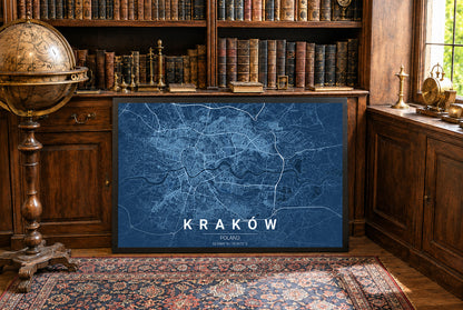 Kraków Blueprint Map - Modern City Street Wall Art
