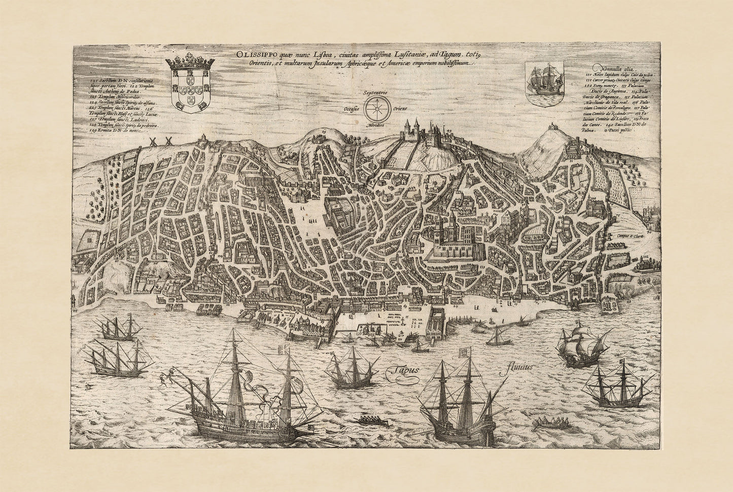Poster Carte de la Ville de Lisbonne (1600) - Gravure Ancienne d’Olissipo pour Décoration Murale