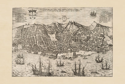 Poster Carte de la Ville de Lisbonne (1600) - Gravure Ancienne d’Olissipo pour Décoration Murale