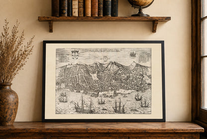 Poster Carte de la Ville de Lisbonne (1600) - Gravure Ancienne d’Olissipo pour Décoration Murale
