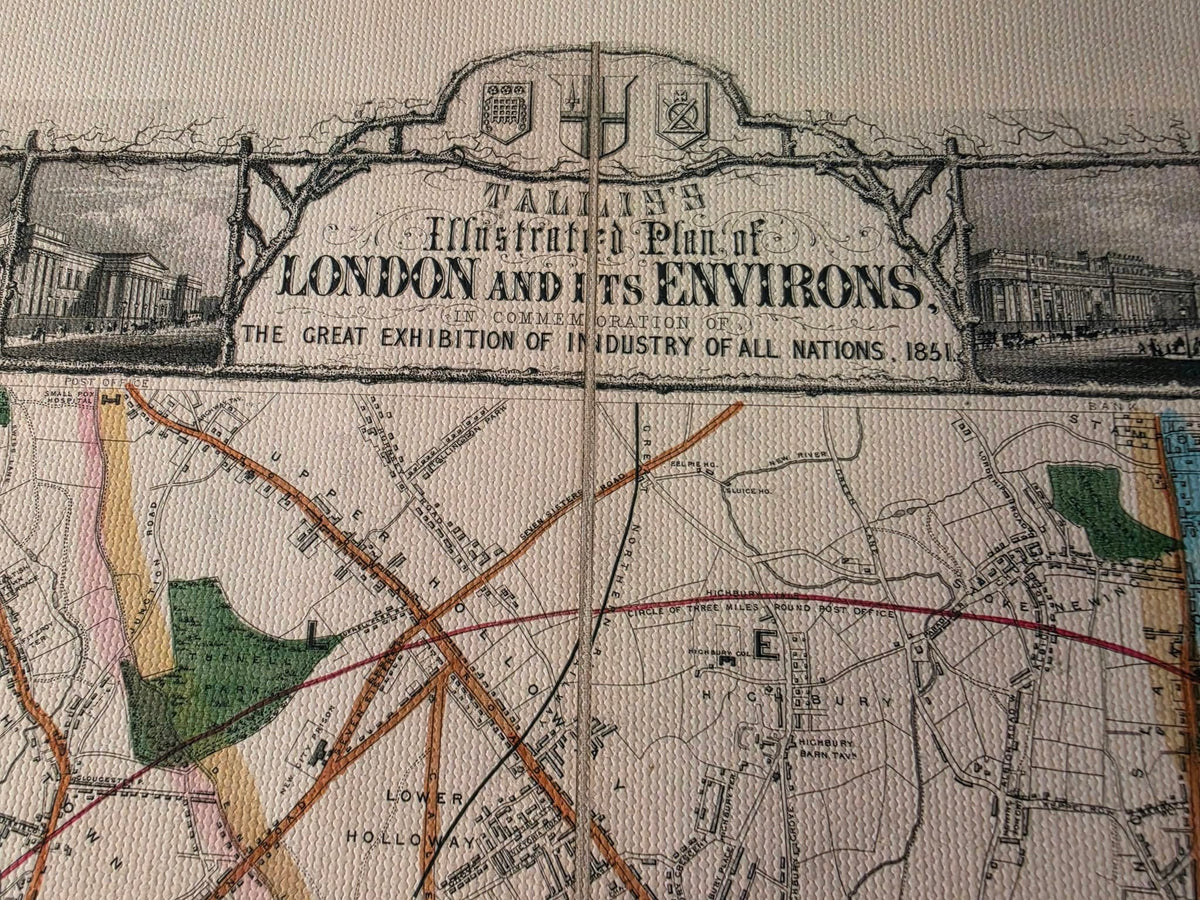 London 1851 - Illustrierte Karte mit wichtigen Sehenswürdigkeiten