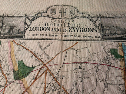 London 1851 - Illustrierte Karte mit wichtigen Sehenswürdigkeiten
