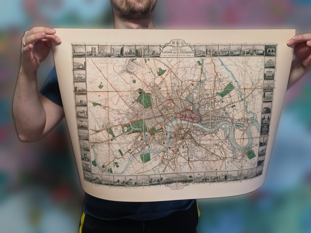 London 1851 - Illustrierte Karte mit wichtigen Sehenswürdigkeiten