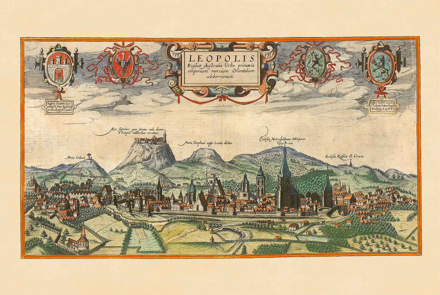 Poster Carte de la Ville de Lviv (1618) - Gravure Ancienne de Leopolis pour Décoration Murale