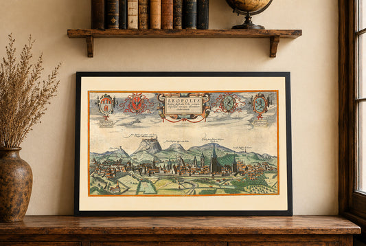 Poster Mappa della Città di Lviv (1618) - Incisione Vintage di Leopoli Arte Murale