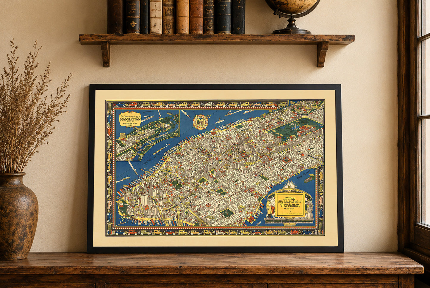 Poster Carte Illustrée de Manhattan (1926) - Décoration Murale Vintage de New York
