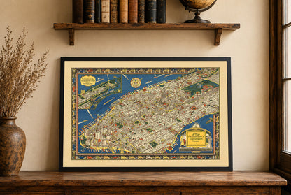 Poster Carte Illustrée de Manhattan (1926) - Décoration Murale Vintage de New York
