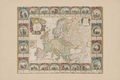 Carte de l'Europe 1776 - 24 Scènes Historiques - Jean Baptiste Louis Clouet - Affiche