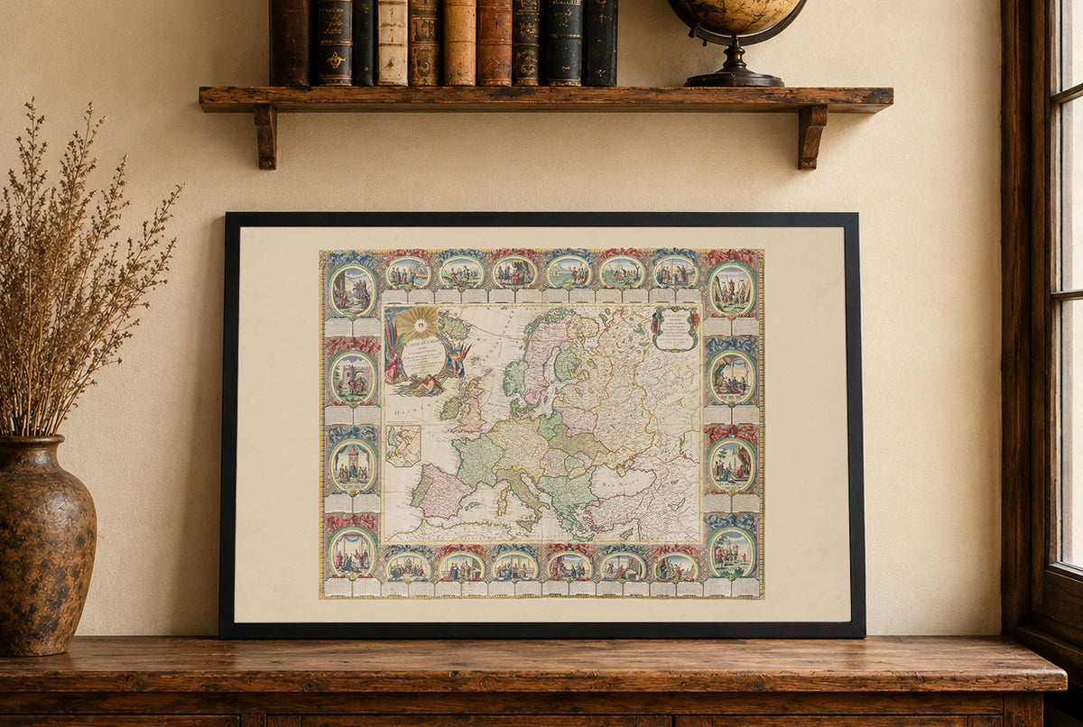 Carte de l'Europe 1776 - 24 Scènes Historiques - Jean Baptiste Louis Clouet - Affiche