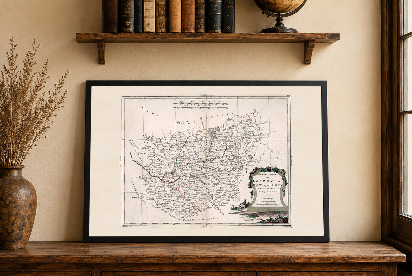 Poster di mappa storica della Masovia, Rawa e Płock – arte da parete della Polonia del XVIII secolo