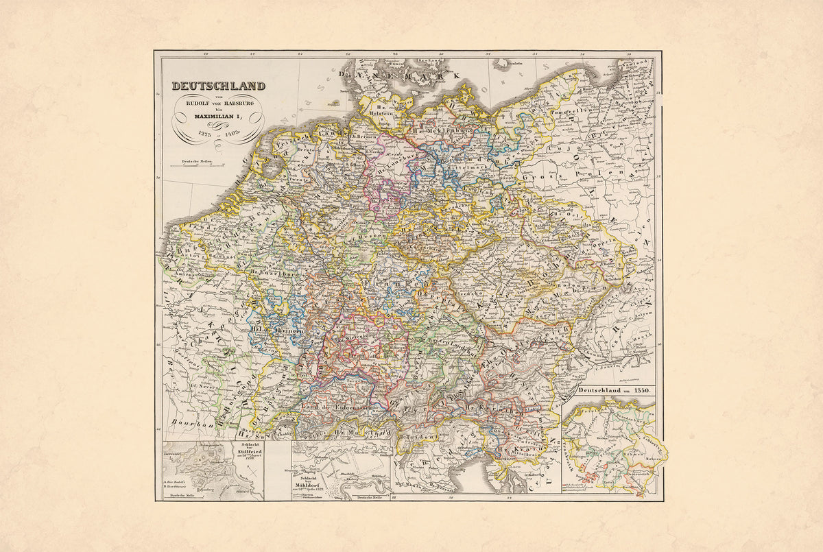 Allemagne Médiévale 1275-1495 - Saint-Empire Romain - Karl Spruner - Affiche Carte