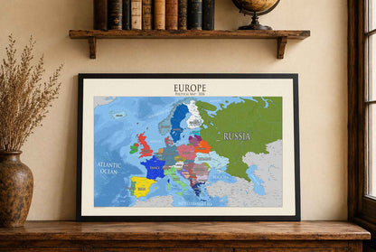 Poster Carte Politique Moderne de l'Europe – Carte Détaillée des Pays et Capitales