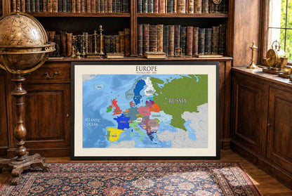 Poster Carte Politique Moderne de l'Europe – Carte Détaillée des Pays et Capitales