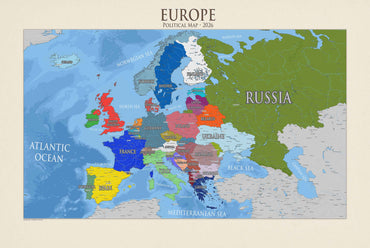 Poster Carte Politique Moderne de l'Europe – Carte Détaillée des Pays et Capitales