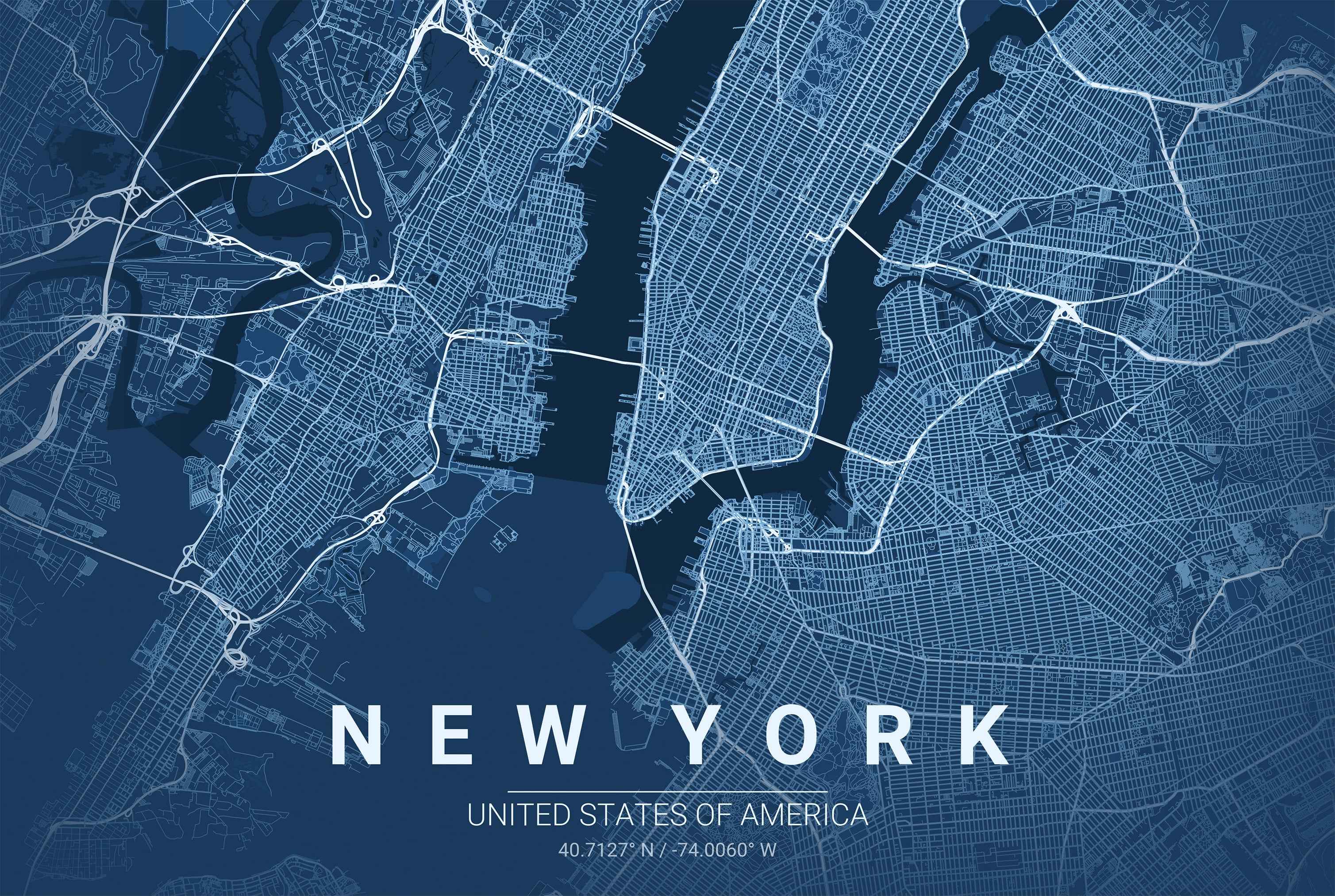 New York Blueprint Map - Modern City Street Wall Art - Strategy Maps
