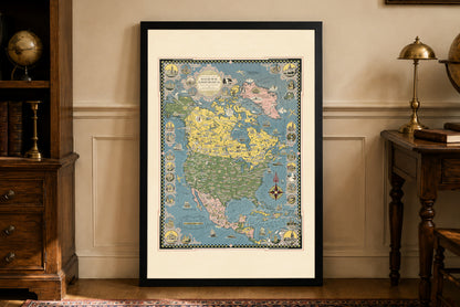 Poster North America Pictorial Map (1945) - Décoration Murale Vintage de l’Amérique du Nord