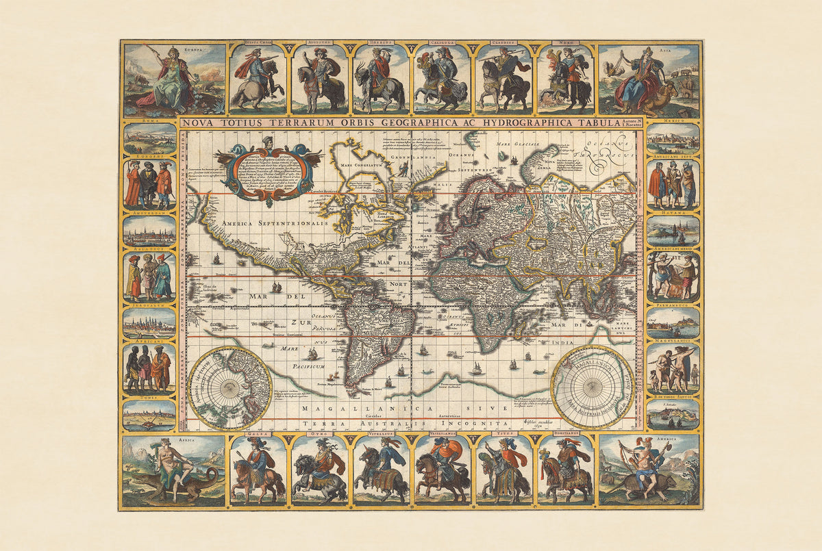 Nova Totius Terrarum Orbis 1652 – Empereurs Romains – Nicolaes Visscher – Affiche Carte Historique du Monde