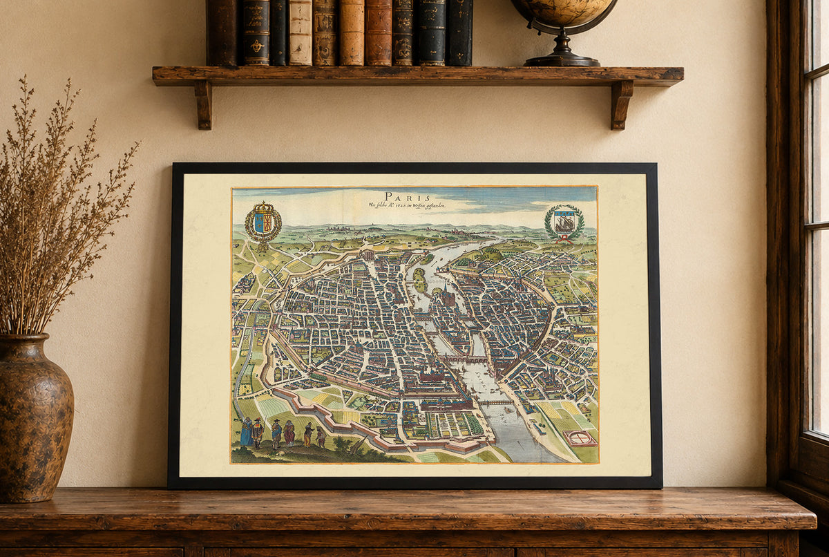 Paris 1620 - Caspar Merian - Vue Historique à Vol d’Oiseau – Affiche