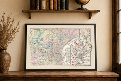 Philadelphie 1883 - Carte Historique de la Ville