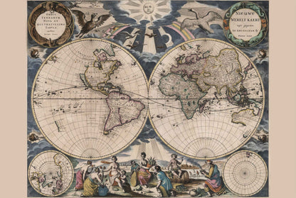 Pieter Goos 1667 World Map Poster - with Ornate Illustration and Atlas Style - Strategy Maps